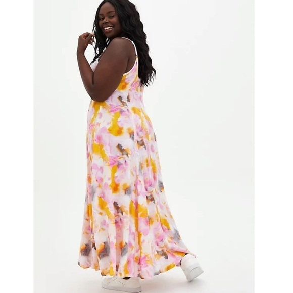 Torrid size 3 MULTI WATERCOLOR TIE-DYE CHALLIS TRAPEZE MAXI DRESS - Picture 5 of 15